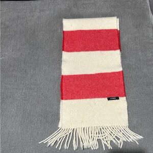 J. Crew Red and White Striped lambswool scarf.